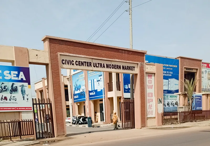 Civic Centre Market entrance in Kano, photographed in 2025.